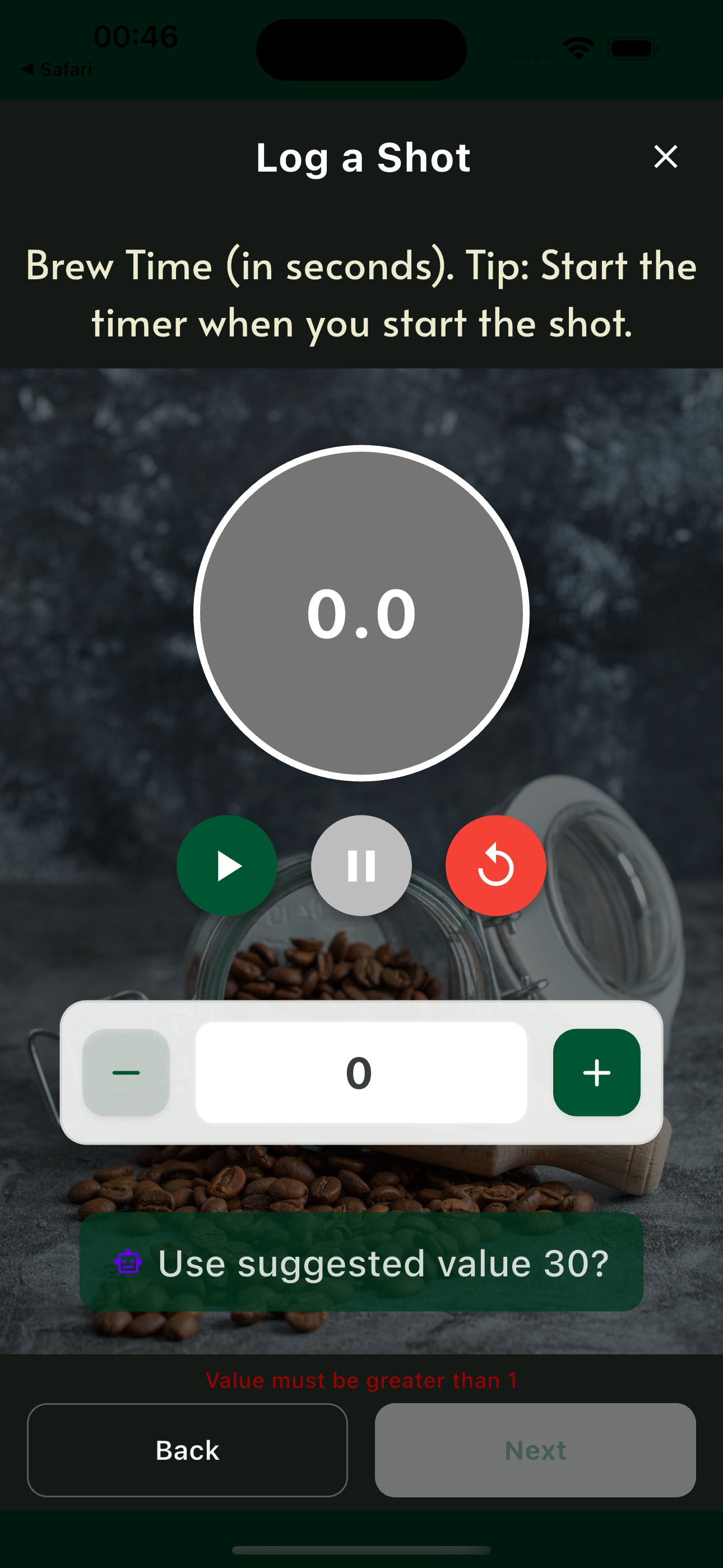 Grind Finer logs overview on iPhone